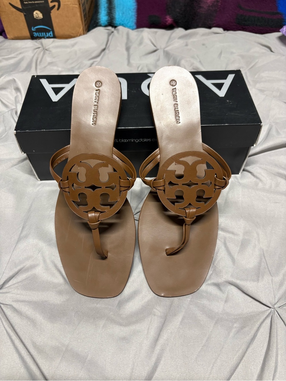 Tory Burch Brown Miller Logo Thong Sandals